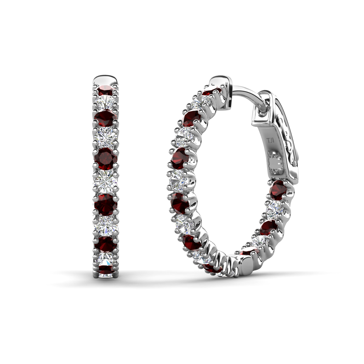 Amia 1.45 ctw Red Garnet and Lab Grown Diamond Hoop Earrings 