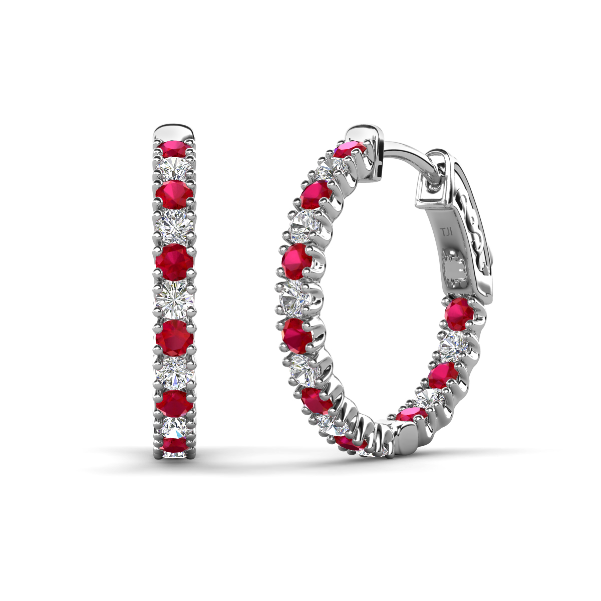 Amia 1.19 ctw Ruby and Lab Grown Diamond Hoop Earrings 
