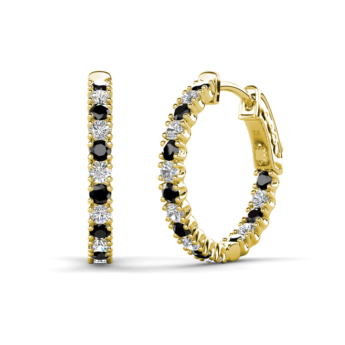 Amia 1.13 ctw Black Diamond and Lab Grown Diamond Hoop Earrings 