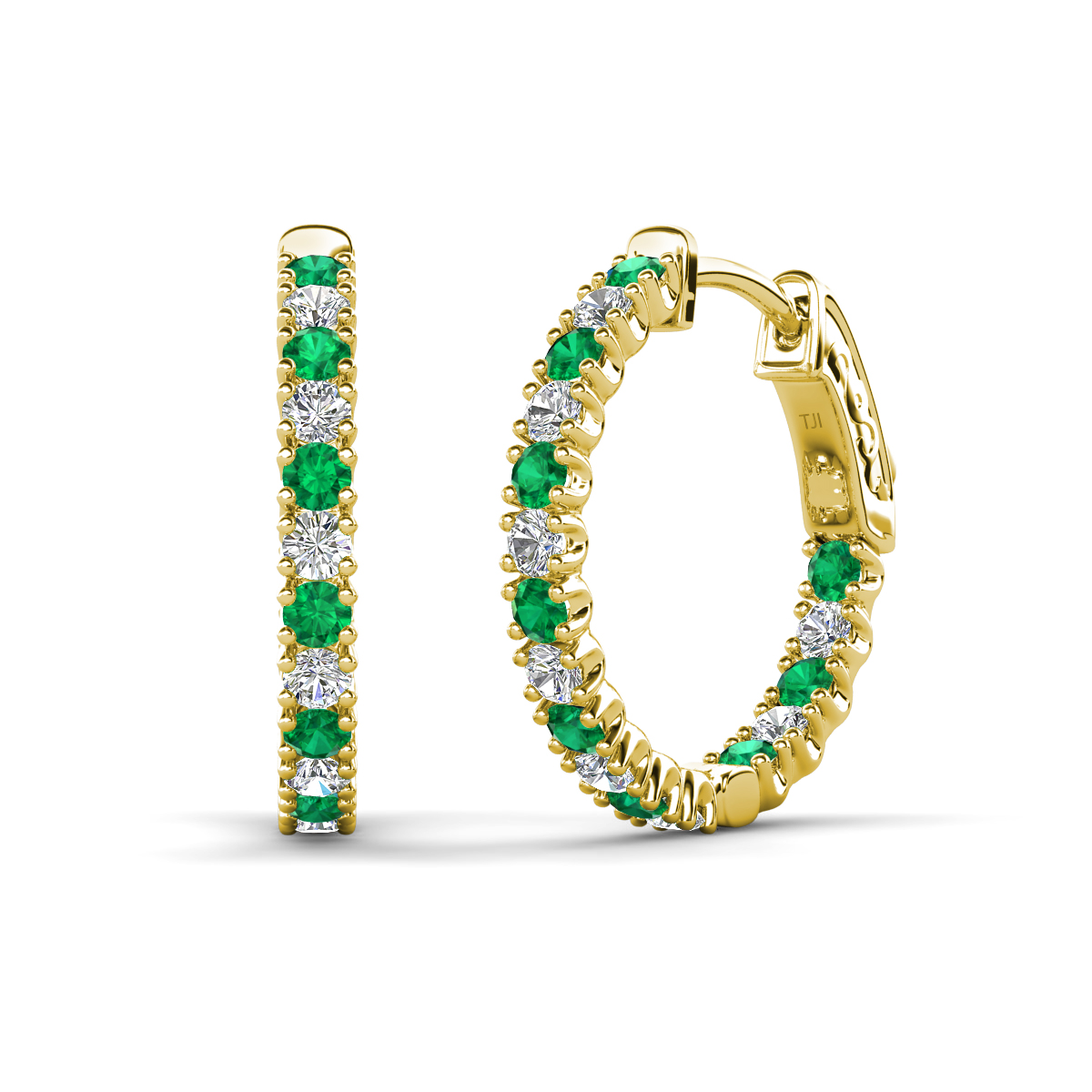 Amia 1.02 ctw Emerald and Lab Grown Diamond Hoop Earrings 