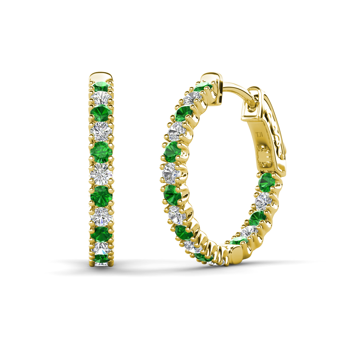 Amia 1.11 ctw Green Garnet and Lab Grown Diamond Hoop Earrings 