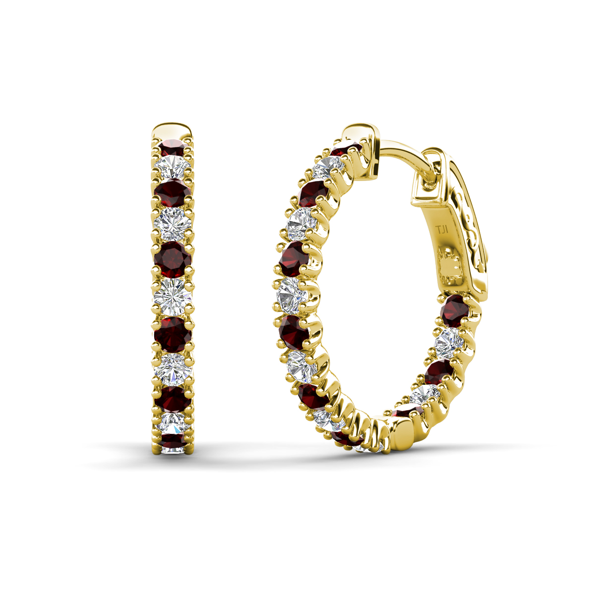 Amia 1.45 ctw Red Garnet and Lab Grown Diamond Hoop Earrings 