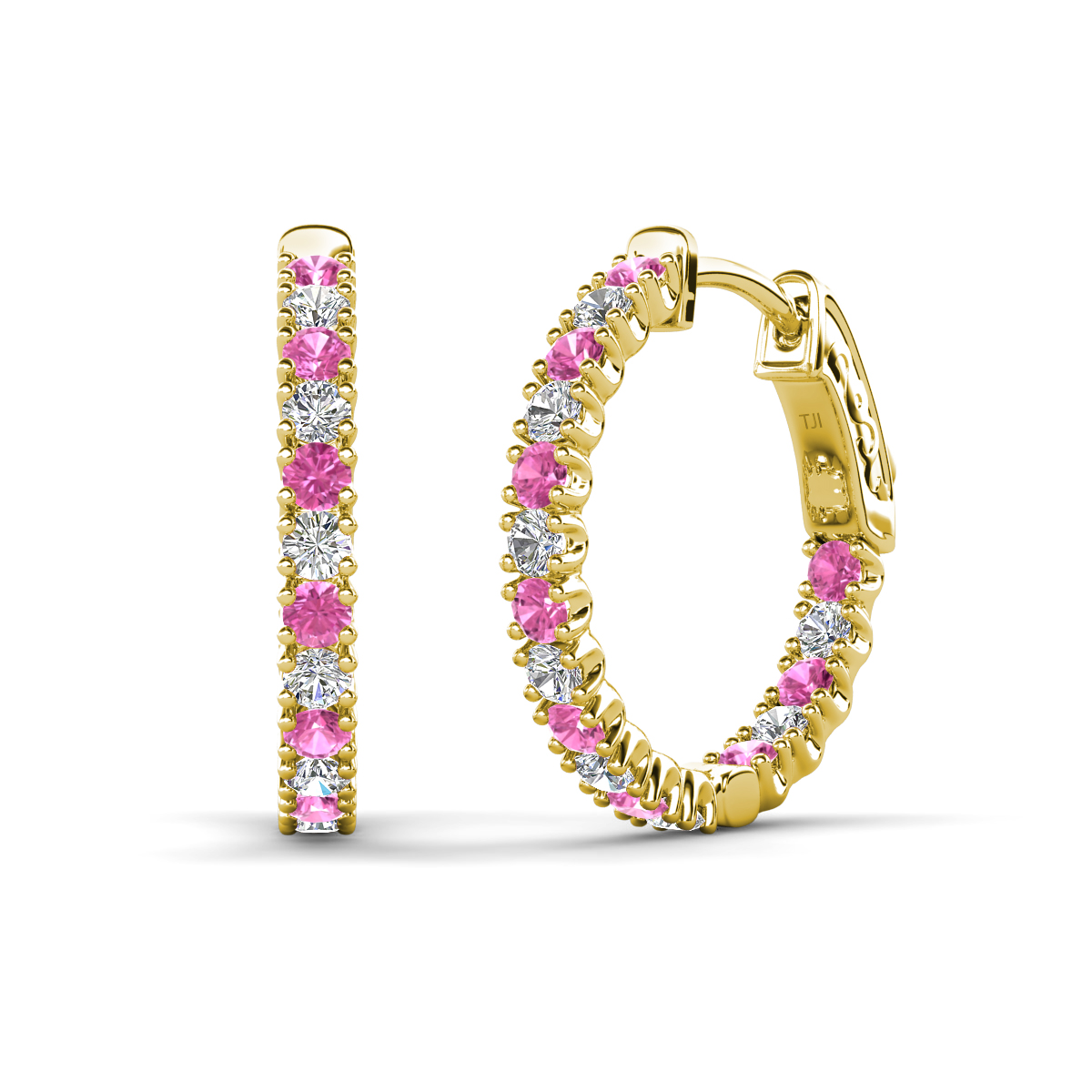 Amia Pink Sapphire and Diamond Hoop Earrings 