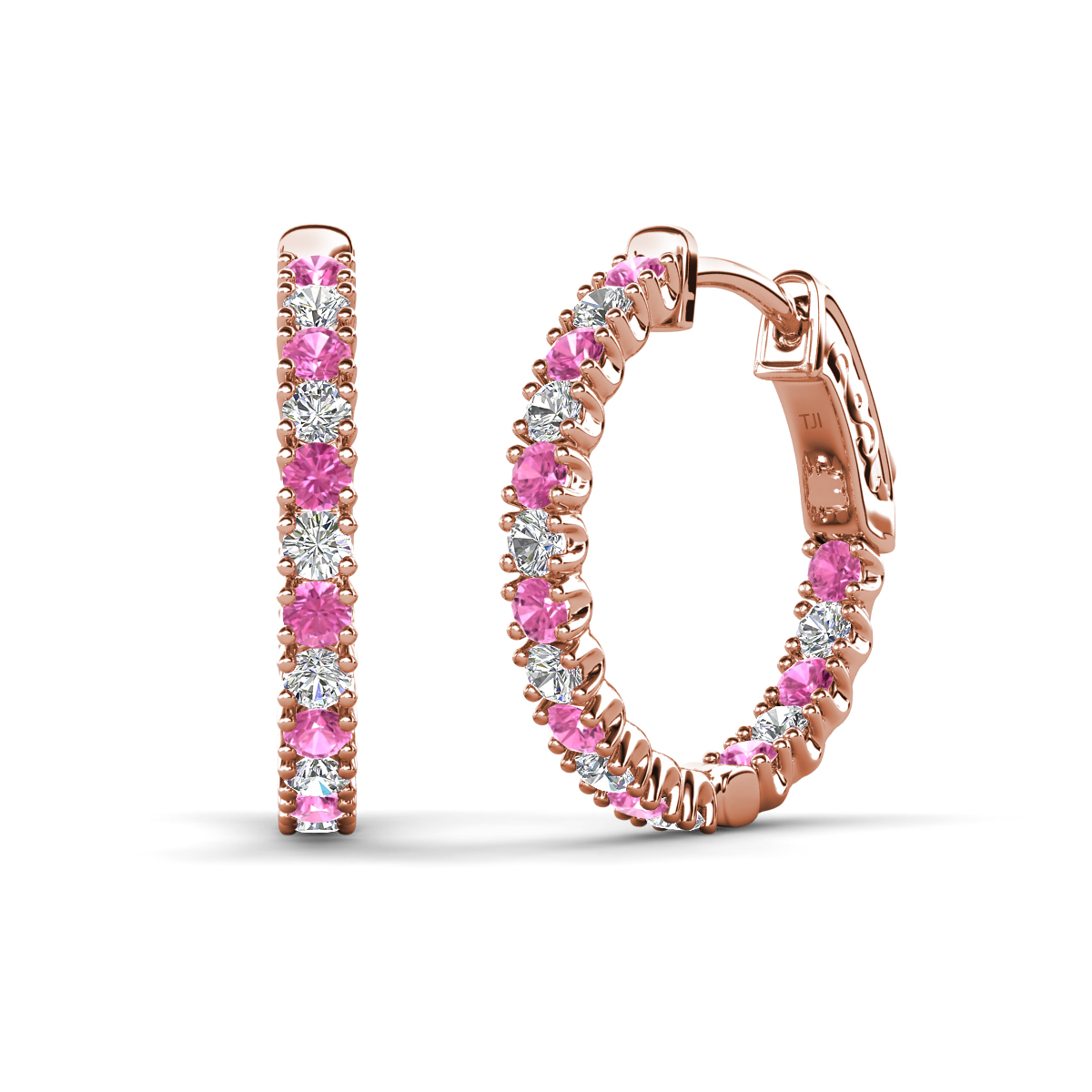 Amia Pink Sapphire and Diamond Hoop Earrings 