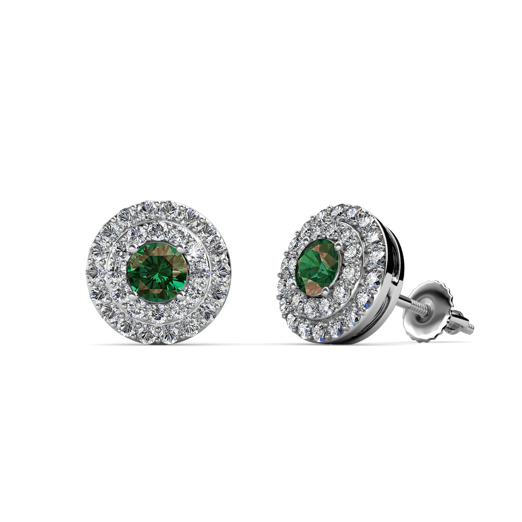 Eryn 0.82 ctw Created Alexandrite and Natural Diamond Double Halo Stud Earrings 