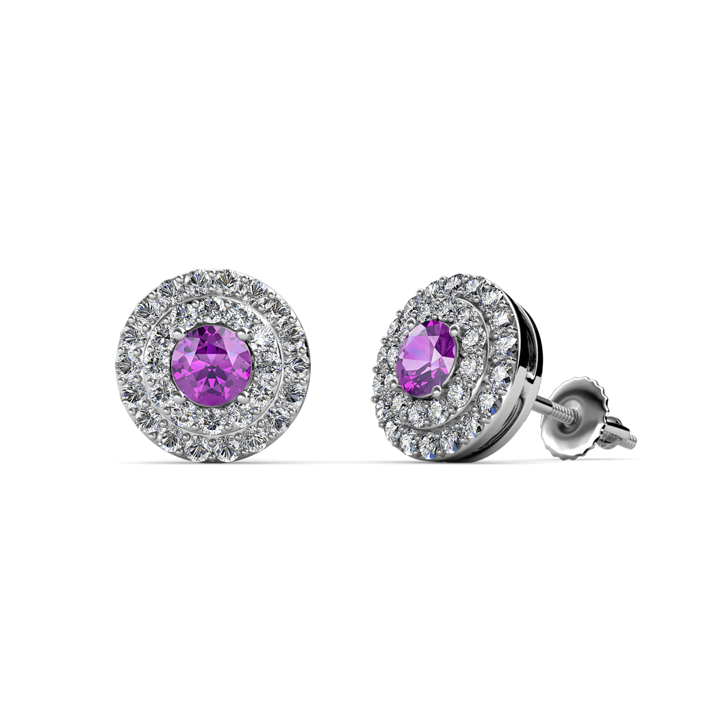 Eryn 0.76 ctw Amethyst and Natural Diamond Double Halo Stud Earrings 