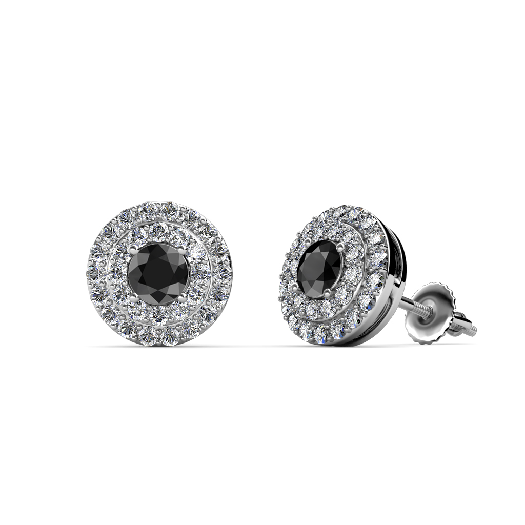 Eryn 0.80 ctw Black Diamond and Natural Diamond Double Halo Stud Earrings 