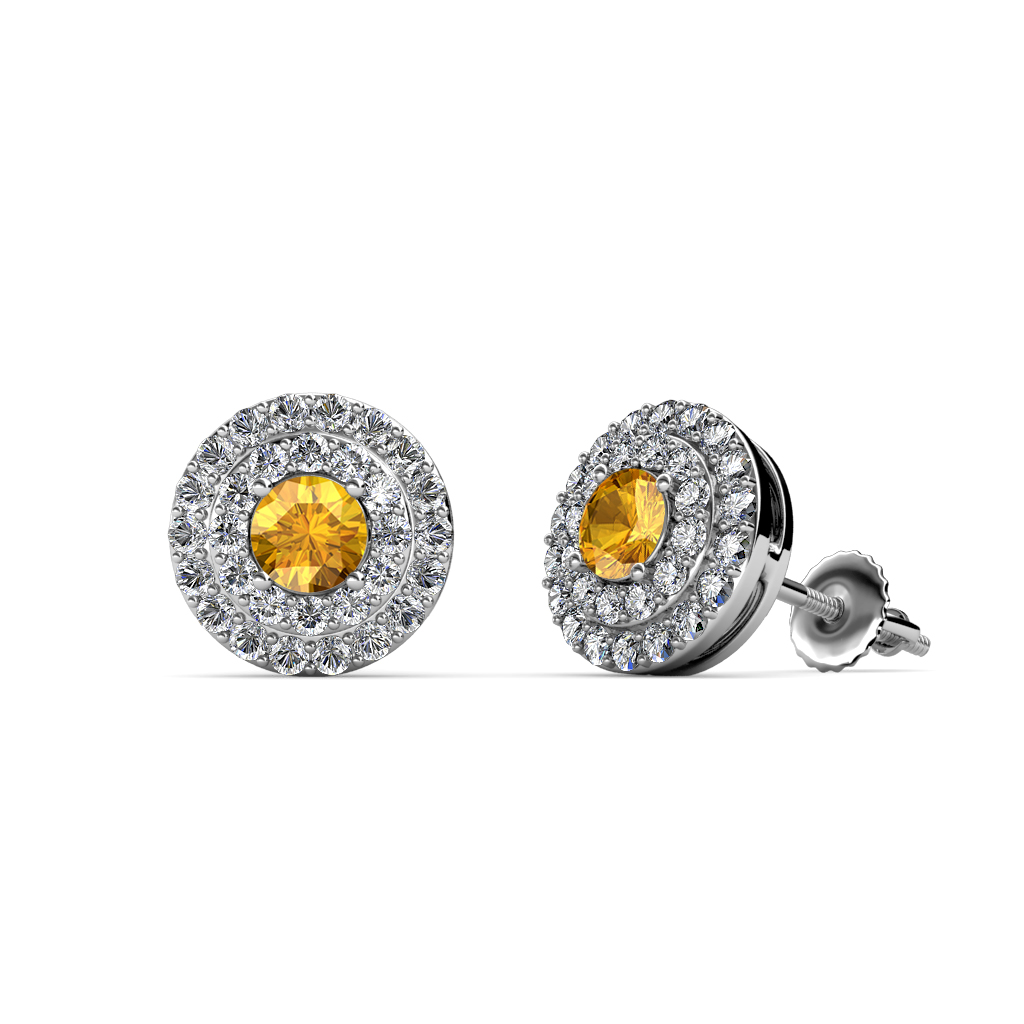 Eryn 0.76 ctw Citrine and Natural Diamond Double Halo Stud Earrings 