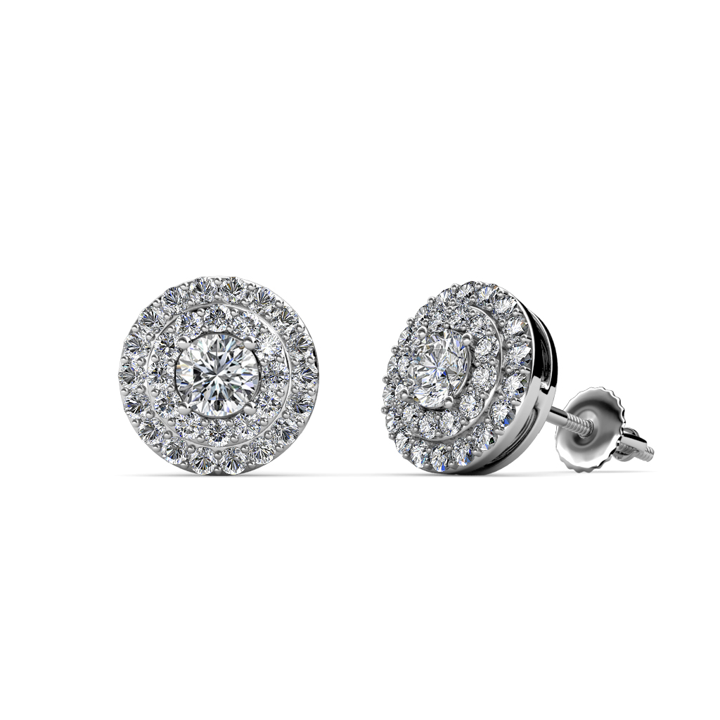 Eryn 0.78 ctw Natural Diamond Double Halo Stud Earrings 