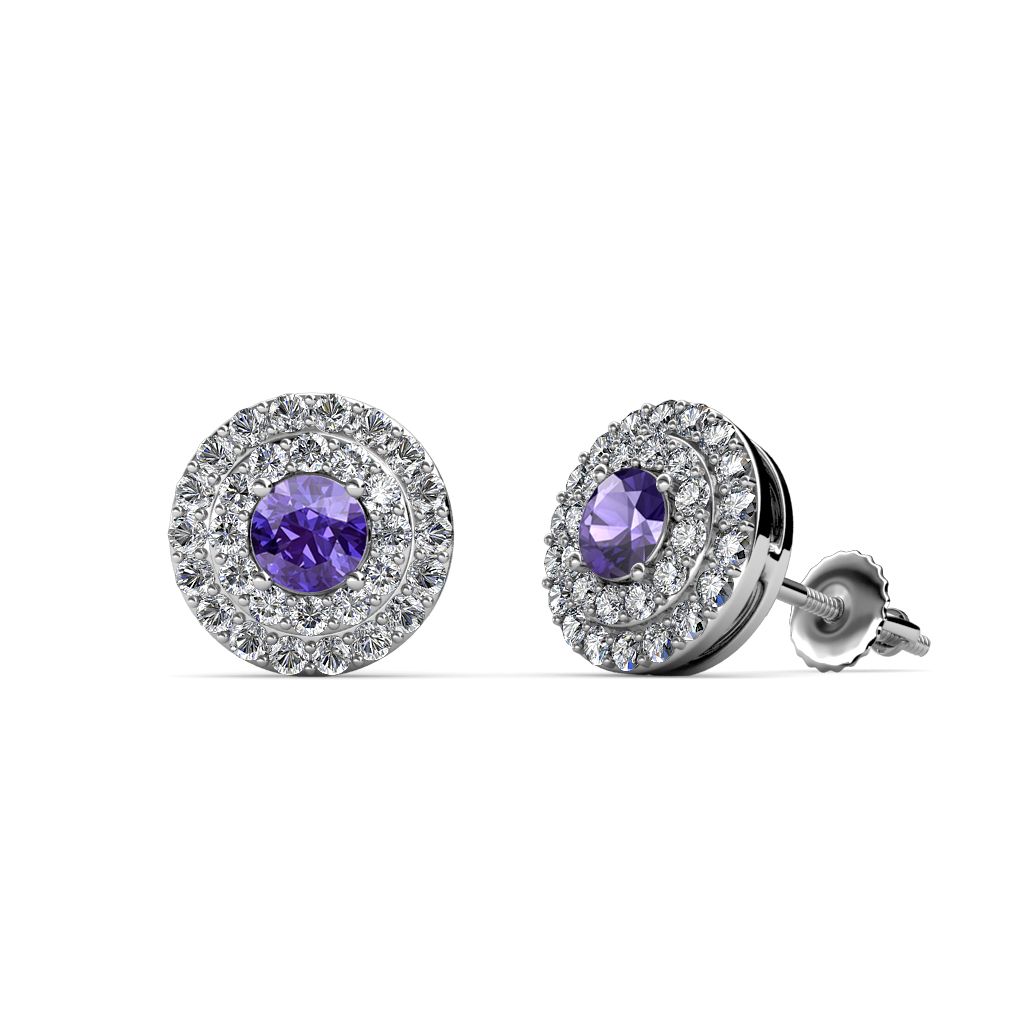 Eryn 0.76 ctw Iolite and Natural Diamond Double Halo Stud Earrings 