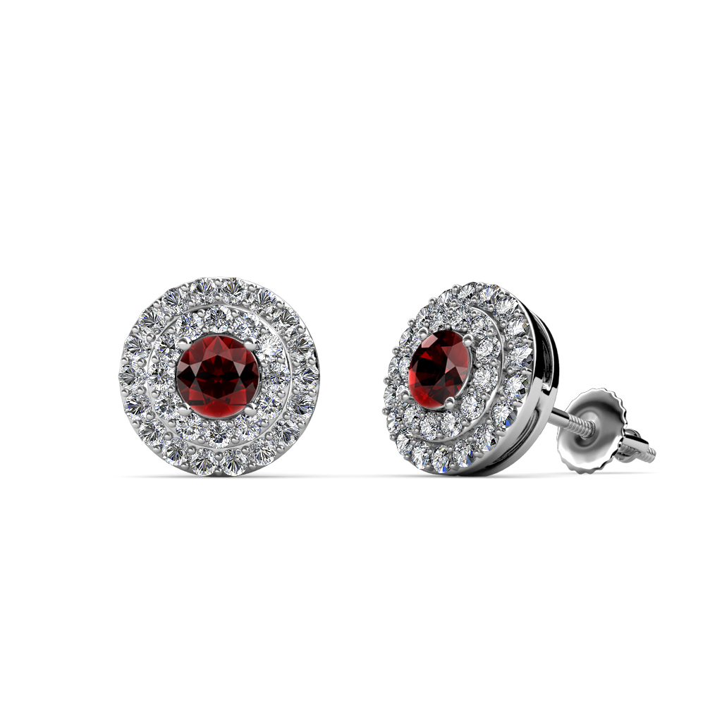 Eryn 0.82 ctw Red Garnet and Natural Diamond Double Halo Stud Earrings 