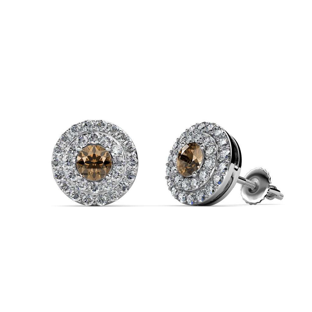 Eryn 0.78 ctw Smoky Quartz and Natural Diamond Double Halo Stud Earrings 