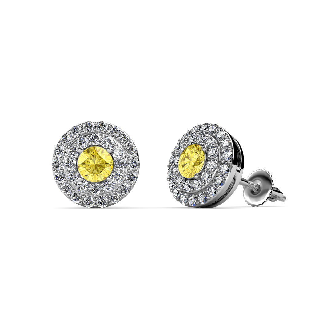 Eryn 0.79 ctw Yellow Sapphire and Natural Diamond Double Halo Stud Earrings 