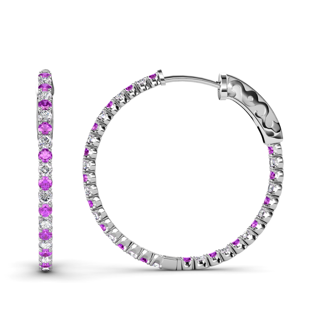 Melissa 2.64 ctw Inside Outside Round Amethyst and Lab Grown Diamond Eternity Hoop Earrings 