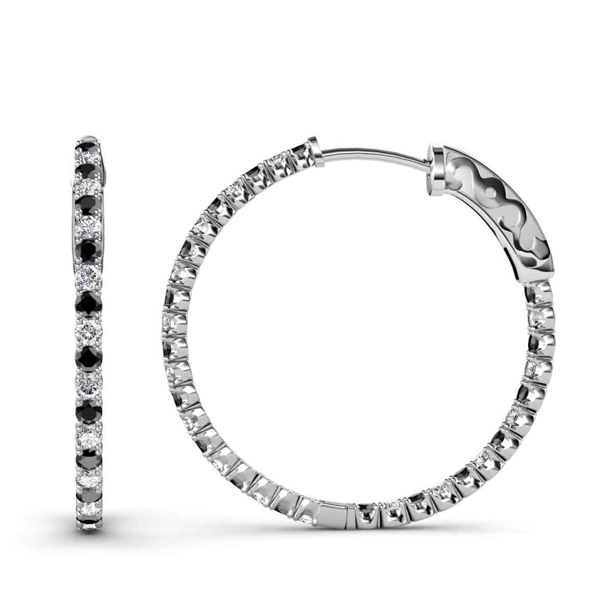 Melissa 3.21 ctw Inside Outside Round Black Diamond and Lab Grown Diamond Eternity Hoop Earrings 