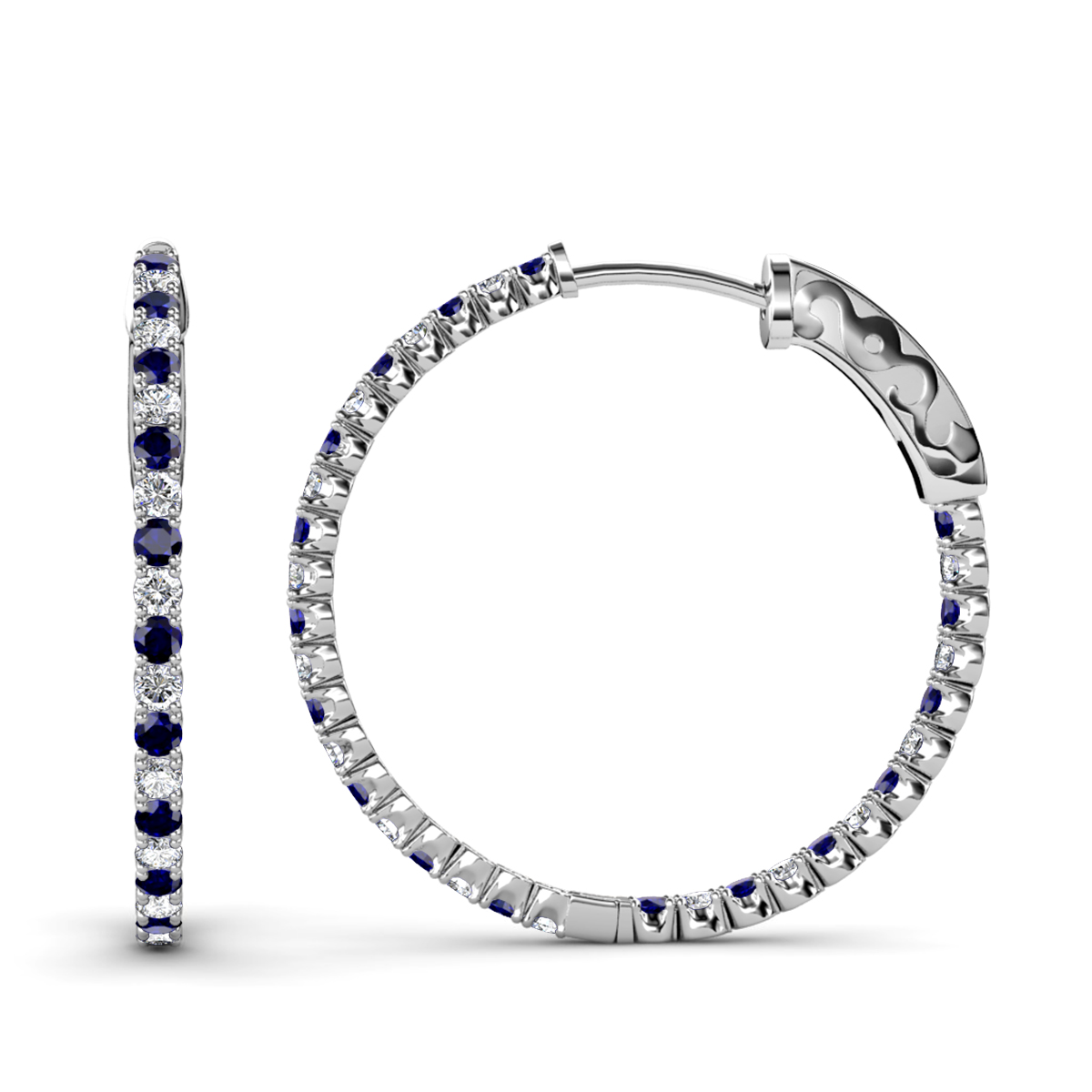 Melissa 3.30 ctw Inside Outside Round Blue Sapphire and Lab Grown Diamond Eternity Hoop Earrings 