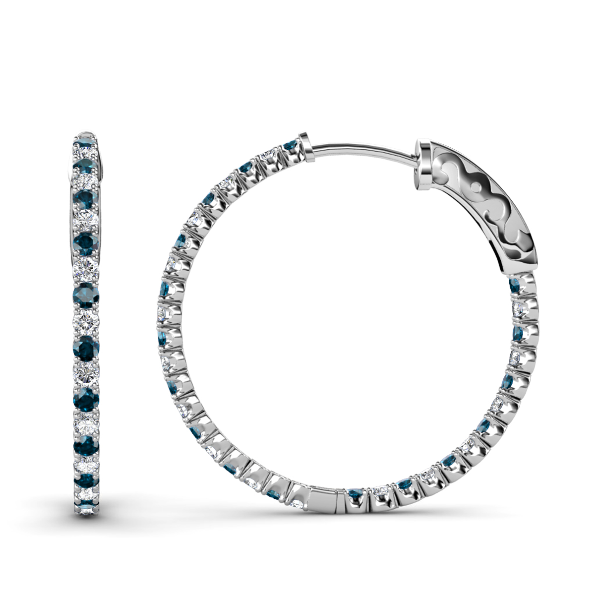 Melissa 3.30 ctw Inside Outside Round Blue Diamond and Lab Grown Diamond Eternity Hoop Earrings 