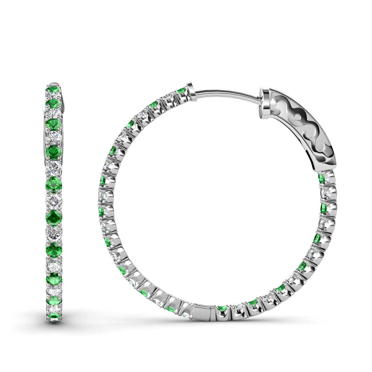 Melissa 3.38 ctw Inside Outside Round Green Garnet and Lab Grown Diamond Eternity Hoop Earrings 