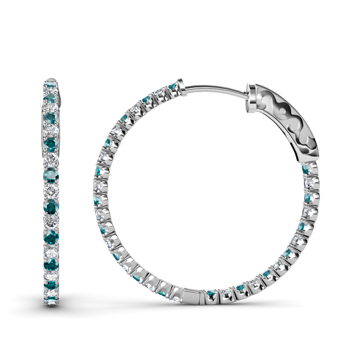 Melissa 3.14 ctw Inside Outside Round London Blue Topaz and Lab Grown Diamond Eternity Hoop Earrings 