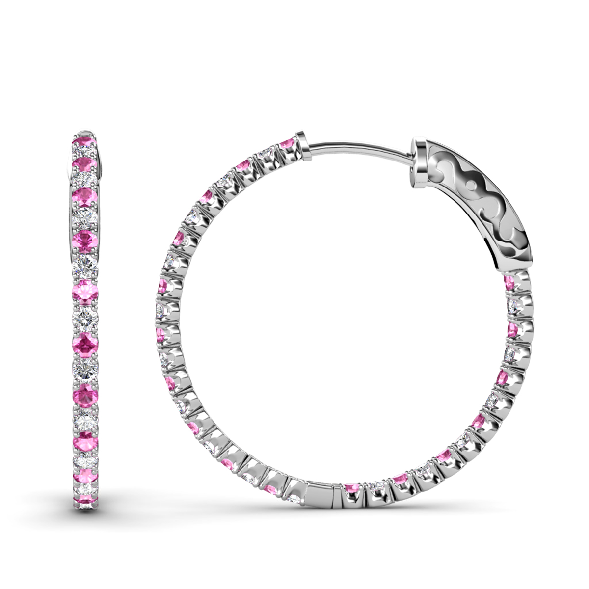 Melissa 3.21 ctw Inside Outside Round Pink Sapphire and Lab Grown Diamond Eternity Hoop Earrings 