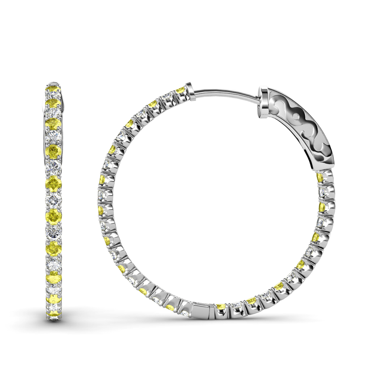 Melissa 3.30 ctw Inside Outside Round Yellow Diamond and Lab Grown Diamond Eternity Hoop Earrings 