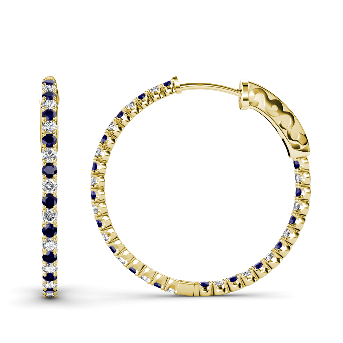 Melissa 3.30 ctw Inside Outside Round Blue Sapphire and Lab Grown Diamond Eternity Hoop Earrings 