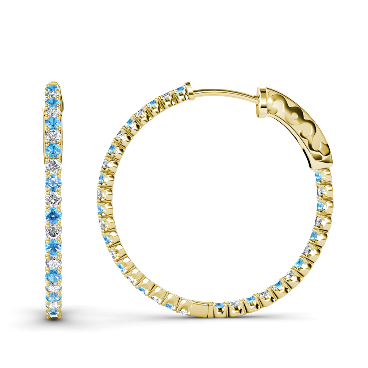 Melissa 3.14 ctw Inside Outside Round Blue Topaz and Lab Grown Diamond Eternity Hoop Earrings 