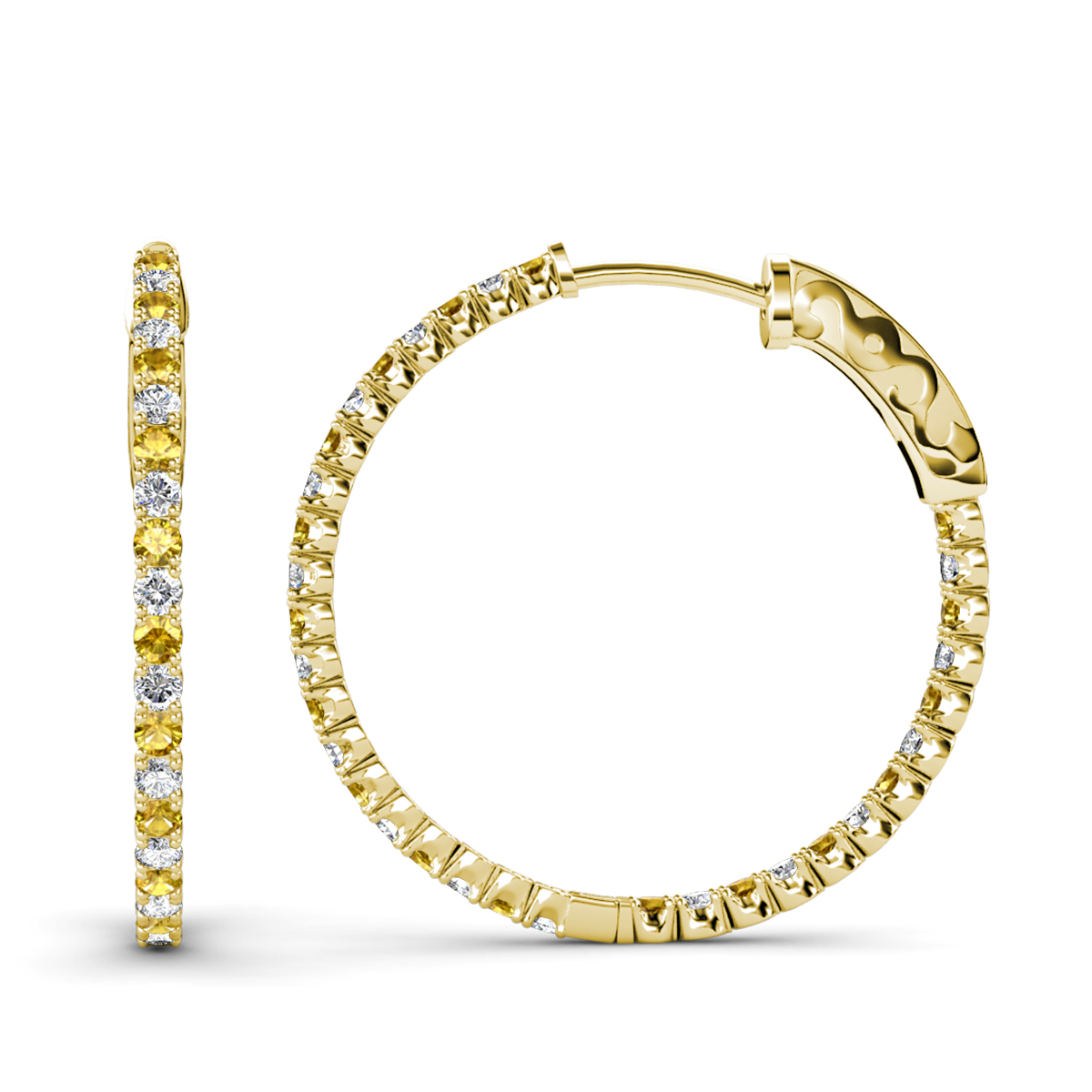 Melissa 2.64 ctw Inside Outside Round Citrine and Lab Grown Diamond Eternity Hoop Earrings 