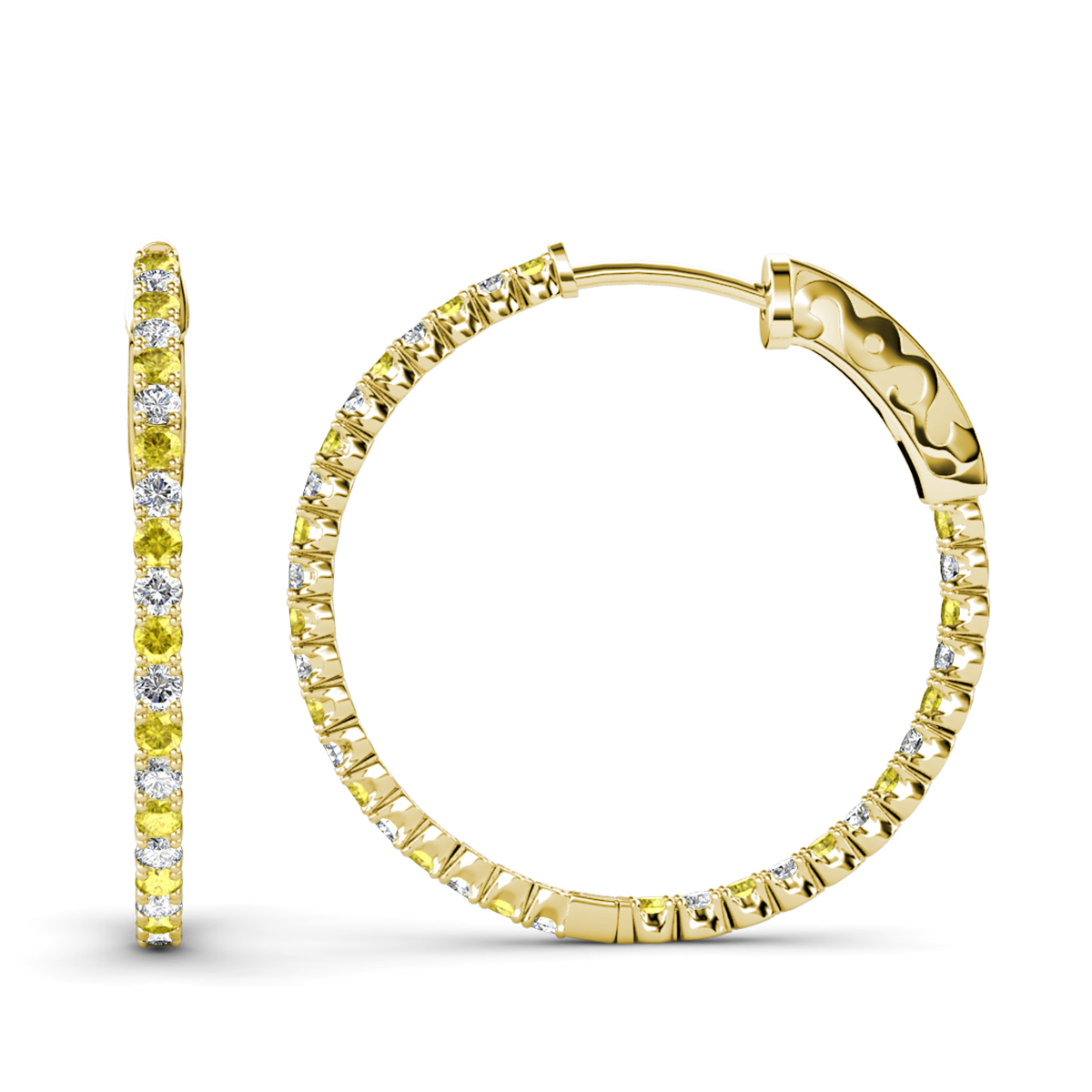 Melissa 3.30 ctw Inside Outside Round Yellow Sapphire and Lab Grown Diamond Eternity Hoop Earrings 