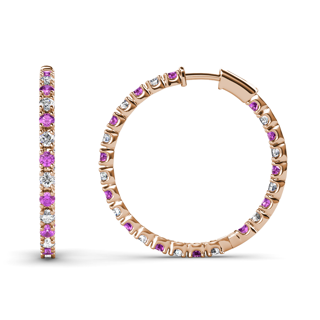 Melissa 0.70 ctw Inside Outside Round Amethyst and Lab Grown Diamond Eternity Hoop Earrings 
