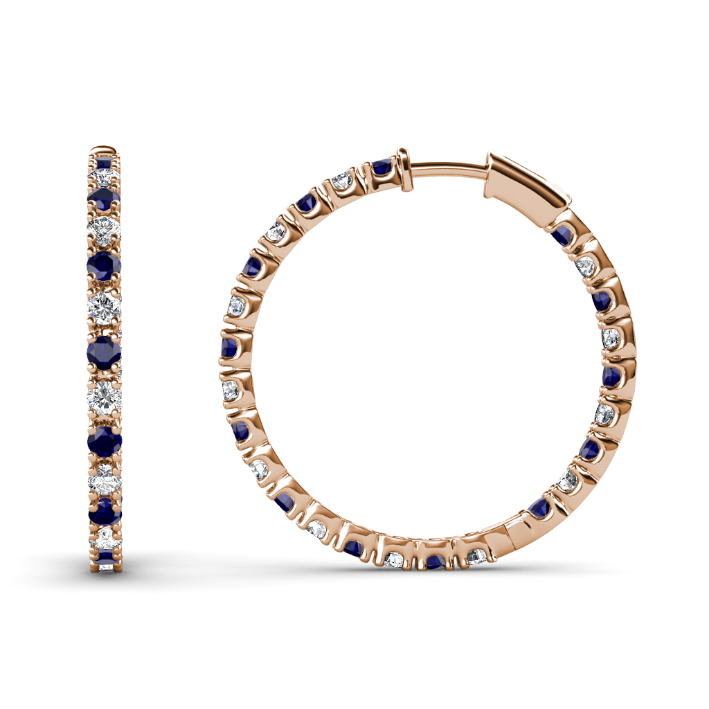 Melissa 0.75 ctw Inside Outside Round Blue Sapphire and Lab Grown Diamond Eternity Hoop Earrings 
