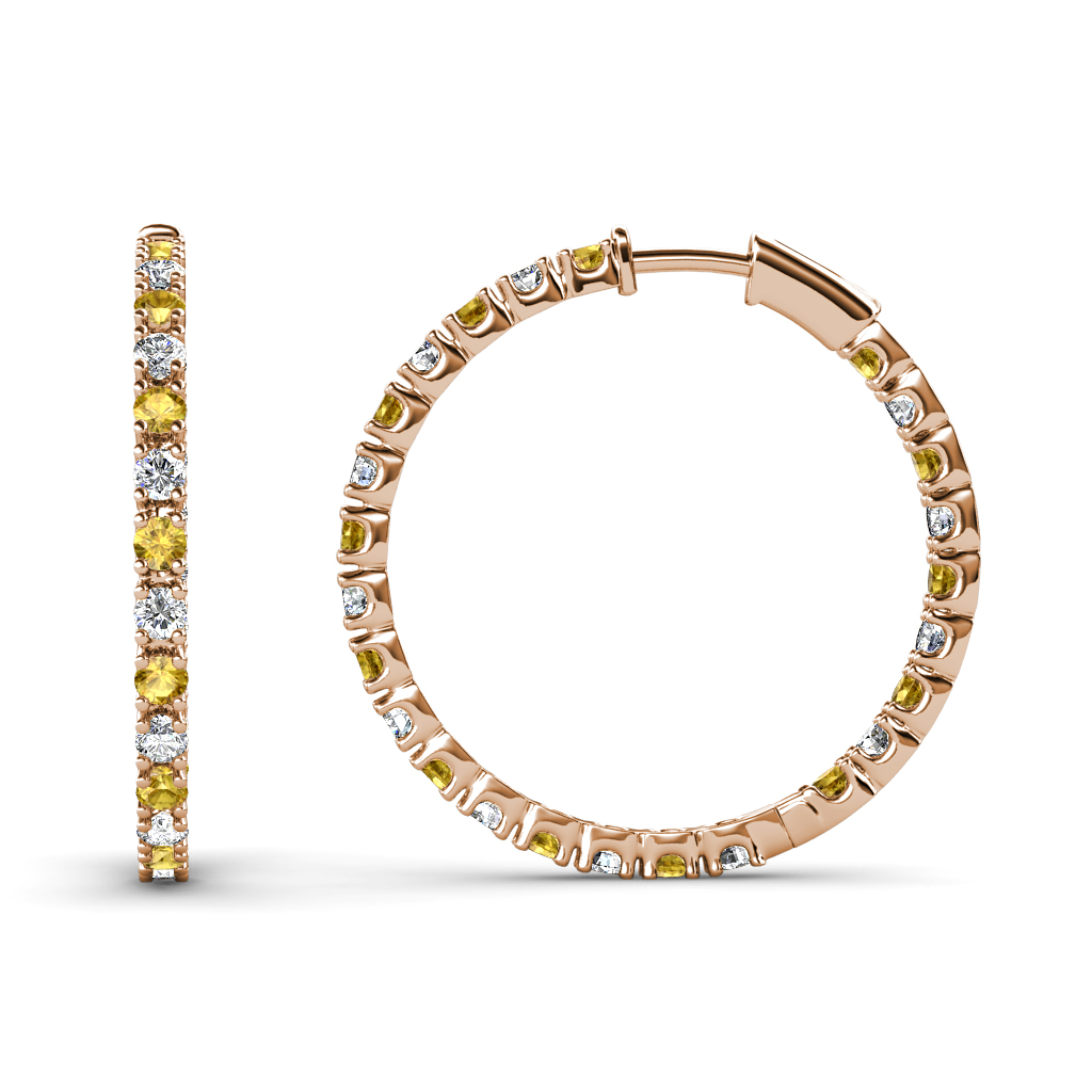 Melissa 0.70 ctw Inside Outside Round Citrine and Lab Grown Diamond Eternity Hoop Earrings 