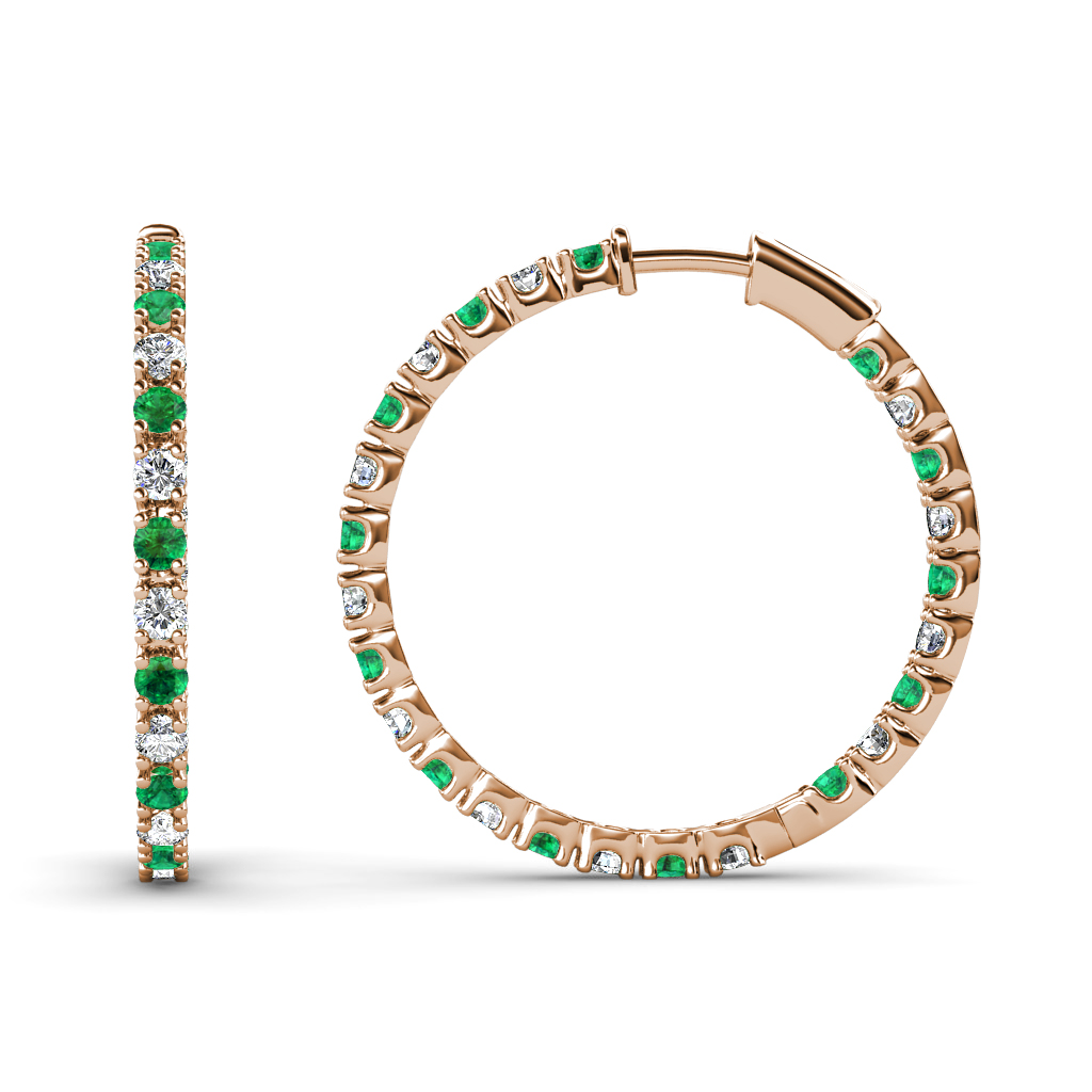 Melissa 0.70 ctw Inside Outside Round Emerald and Lab Grown Diamond Eternity Hoop Earrings 