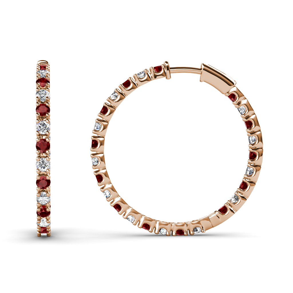 Melissa 0.77 ctw Inside Outside Round Red Garnet and Lab Grown Diamond Eternity Hoop Earrings 