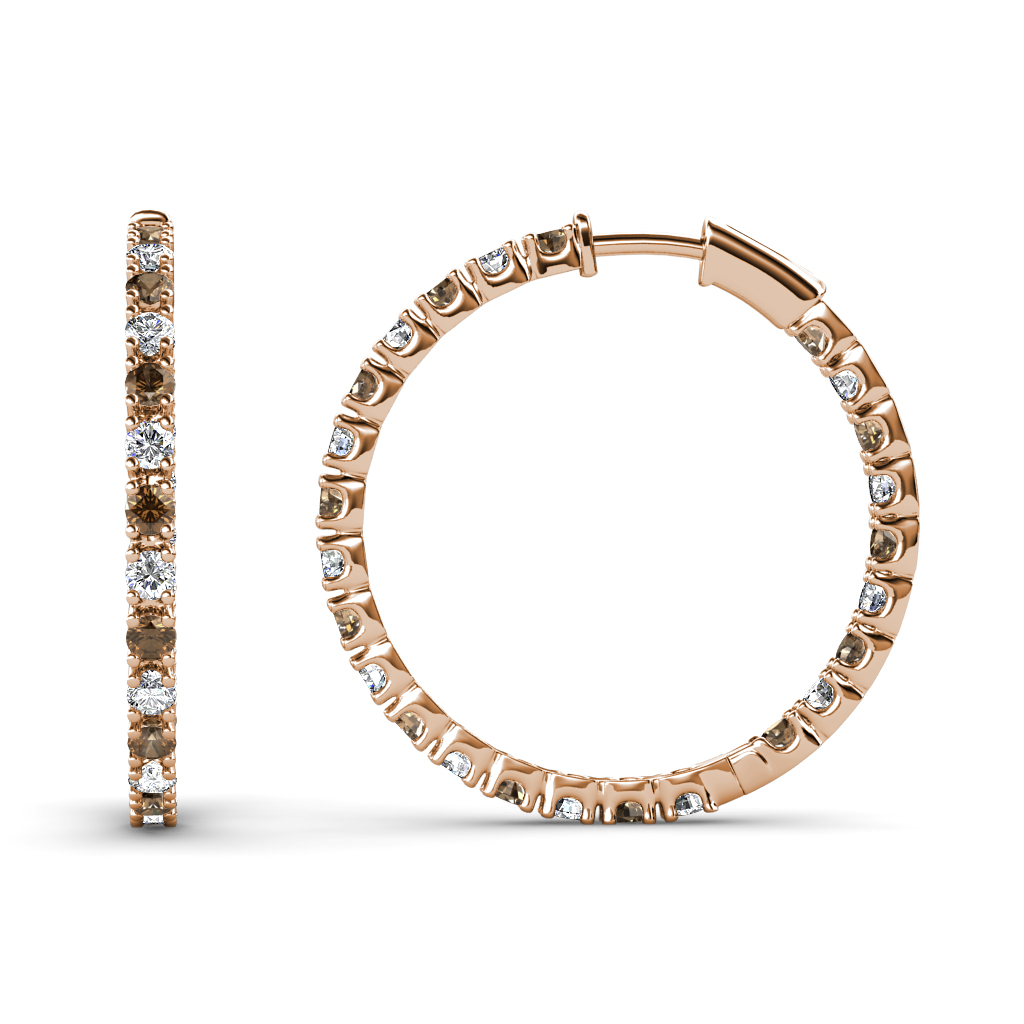 Melissa 0.75 ctw Inside Outside Round Smoky Quartz and Lab Grown Diamond Eternity Hoop Earrings 