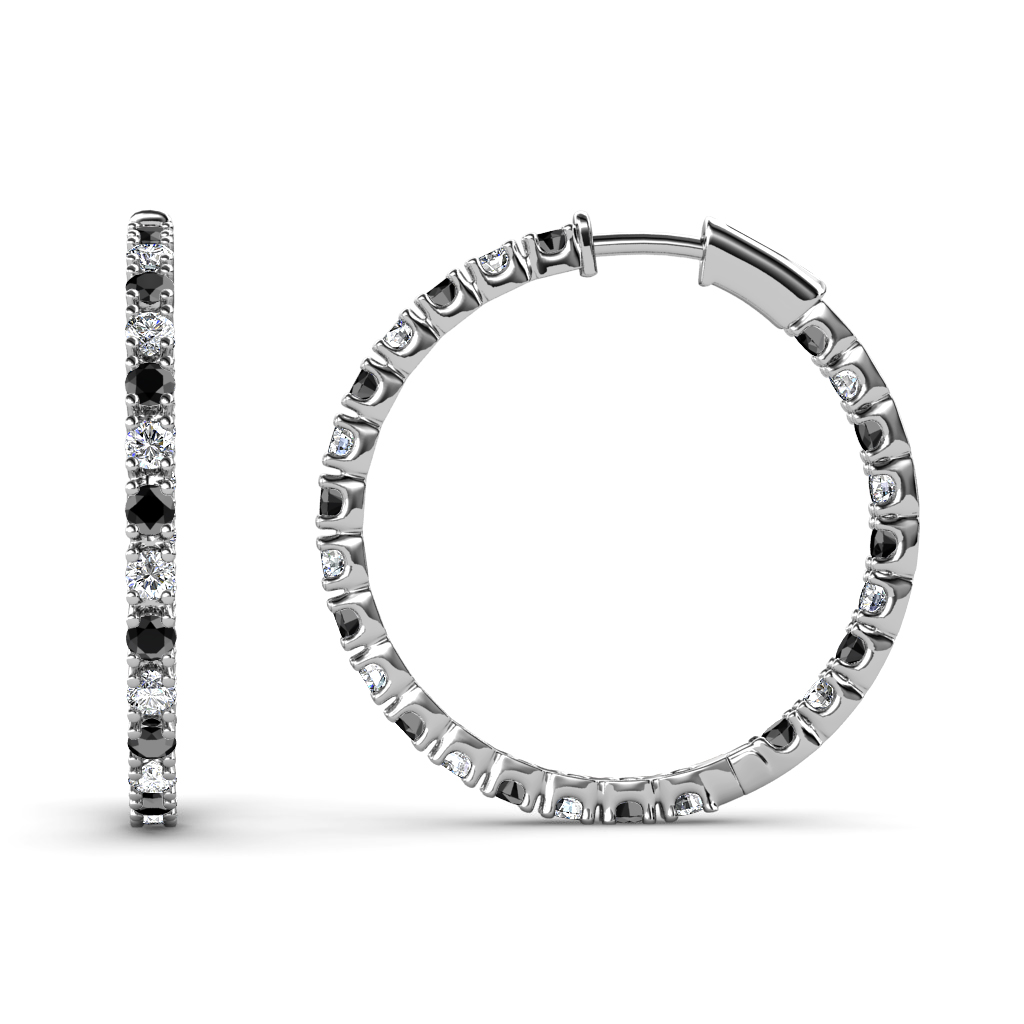 Melissa 0.77 ctw Inside Outside Round Black Diamond and Lab Grown Diamond Eternity Hoop Earrings 