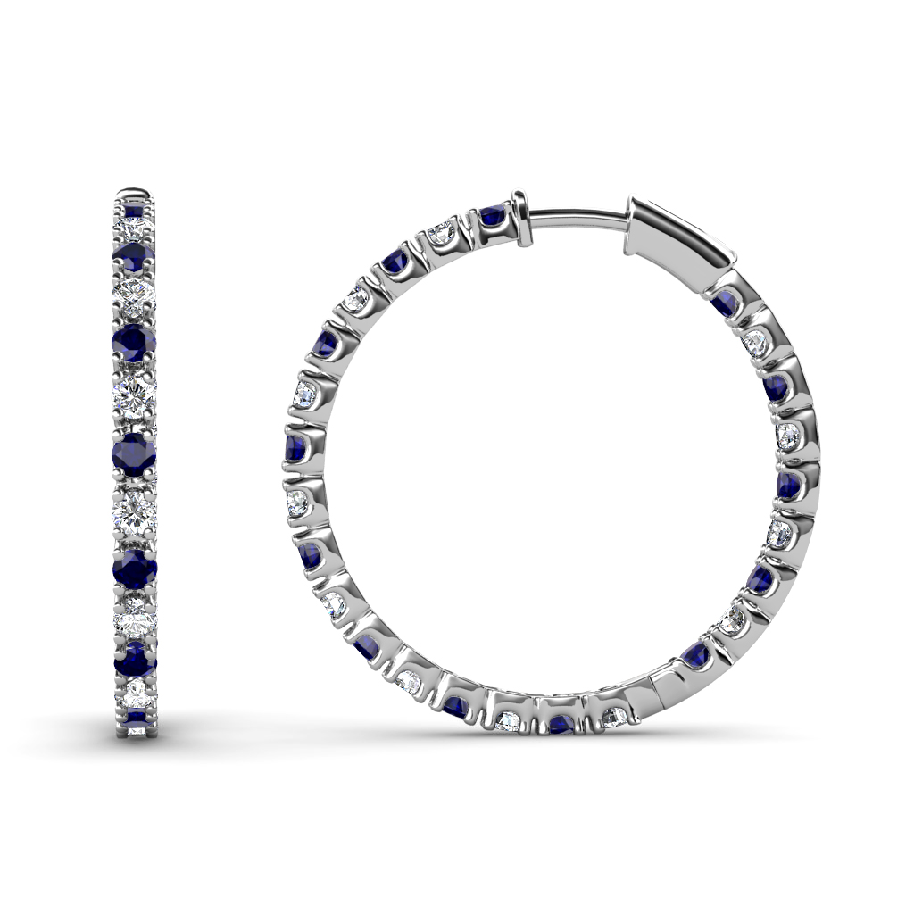 Melissa 0.75 ctw Inside Outside Round Blue Sapphire and Lab Grown Diamond Eternity Hoop Earrings 