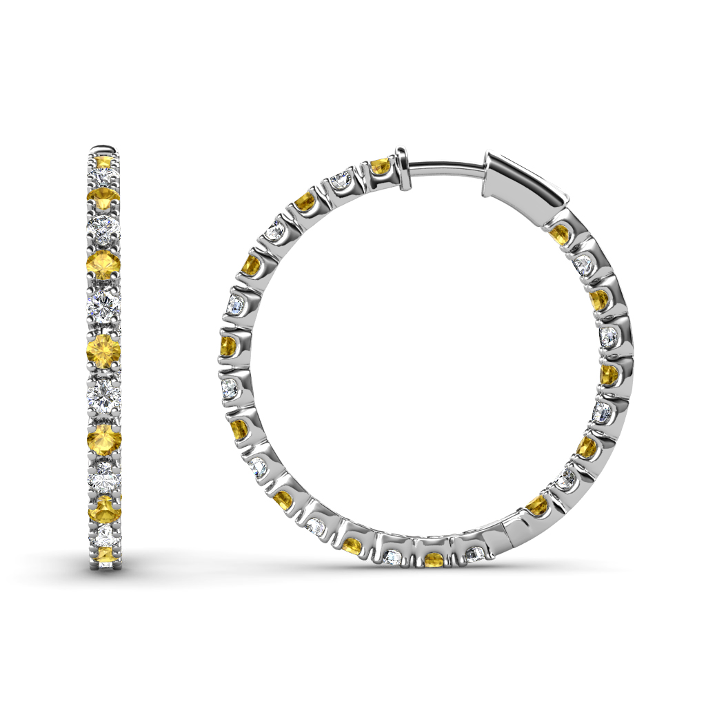 Melissa 0.70 ctw Inside Outside Round Citrine and Lab Grown Diamond Eternity Hoop Earrings 