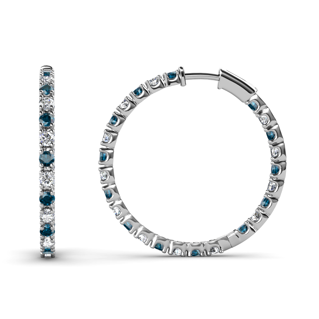 Melissa 0.88 ctw Inside Outside Round Blue Diamond and Lab Grown Diamond Eternity Hoop Earrings 