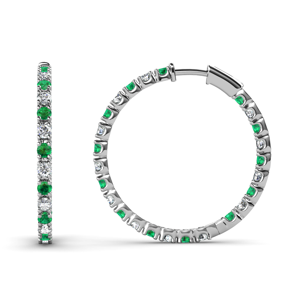 Melissa 0.70 ctw Inside Outside Round Emerald and Lab Grown Diamond Eternity Hoop Earrings 