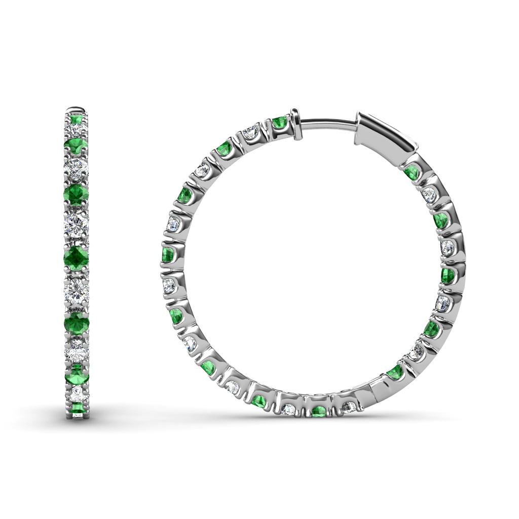 Melissa 0.77 ctw Inside Outside Round Green Garnet and Lab Grown Diamond Eternity Hoop Earrings 