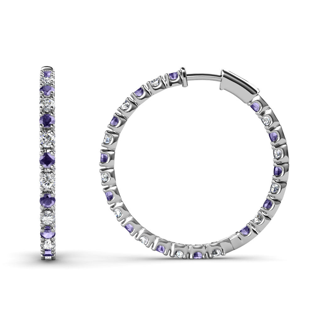 Melissa 0.70 ctw Inside Outside Round Iolite and Lab Grown Diamond Eternity Hoop Earrings 