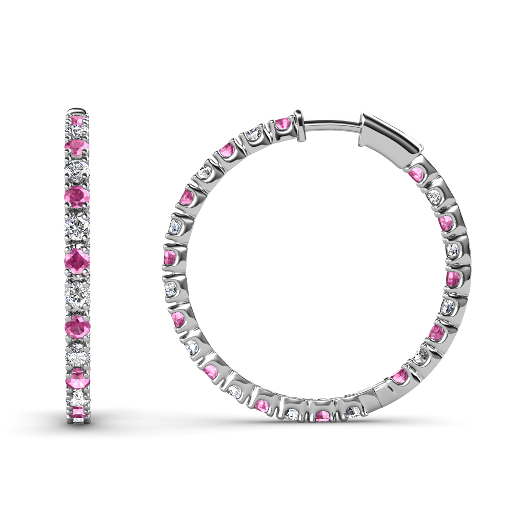 Melissa 0.77 ctw Inside Outside Round Pink Sapphire and Lab Grown Diamond Eternity Hoop Earrings 