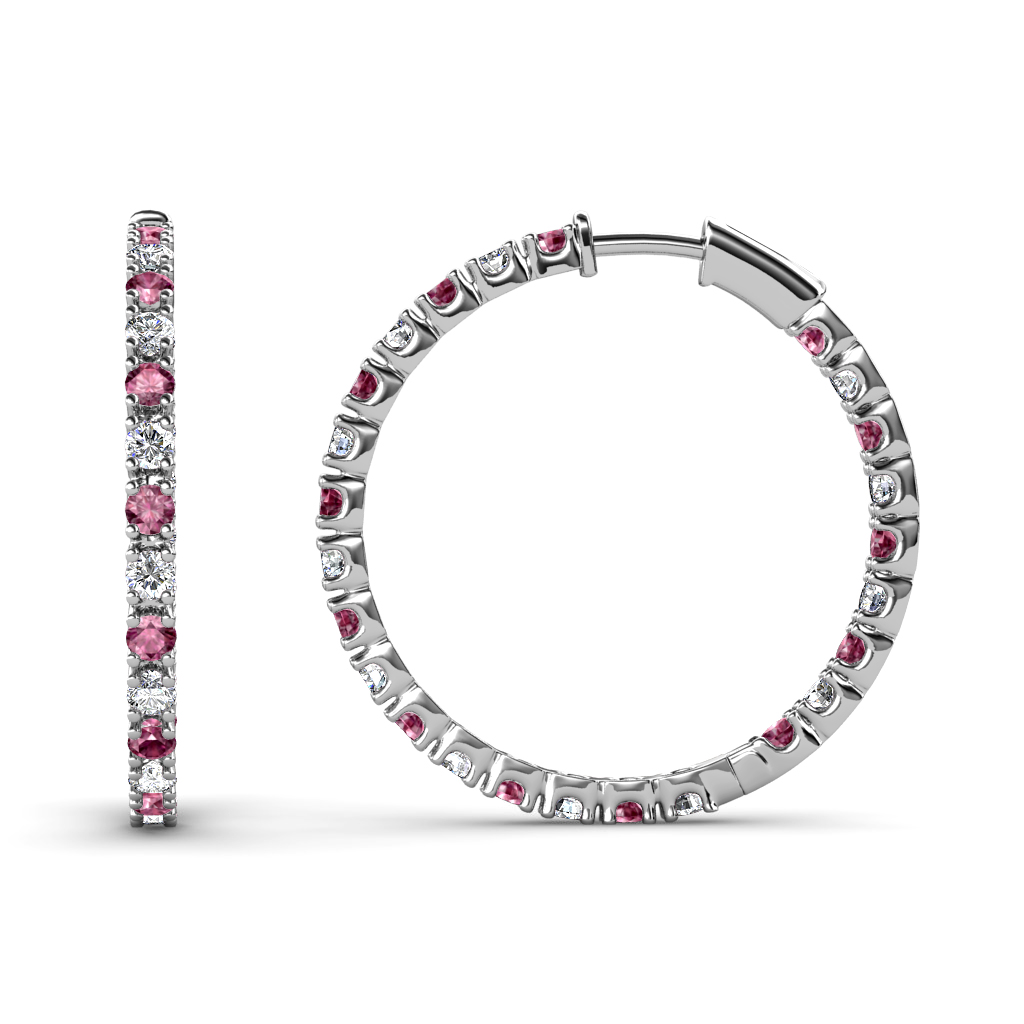 Melissa 0.70 ctw Inside Outside Round Pink Tourmaline and Lab Grown Diamond Eternity Hoop Earrings 