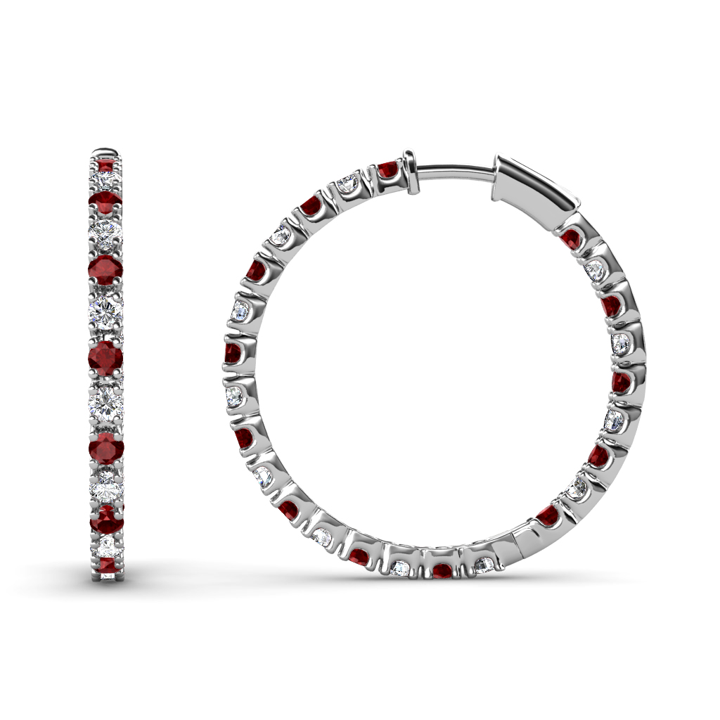 Melissa 0.77 ctw Inside Outside Round Red Garnet and Lab Grown Diamond Eternity Hoop Earrings 