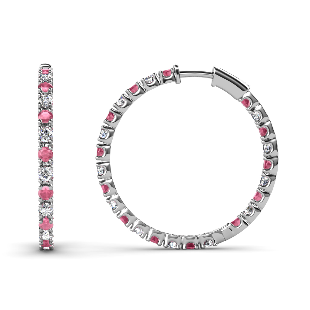 Melissa 0.77 ctw Inside Outside Round Rhodolite Garnet and Lab Grown Diamond Eternity Hoop Earrings 
