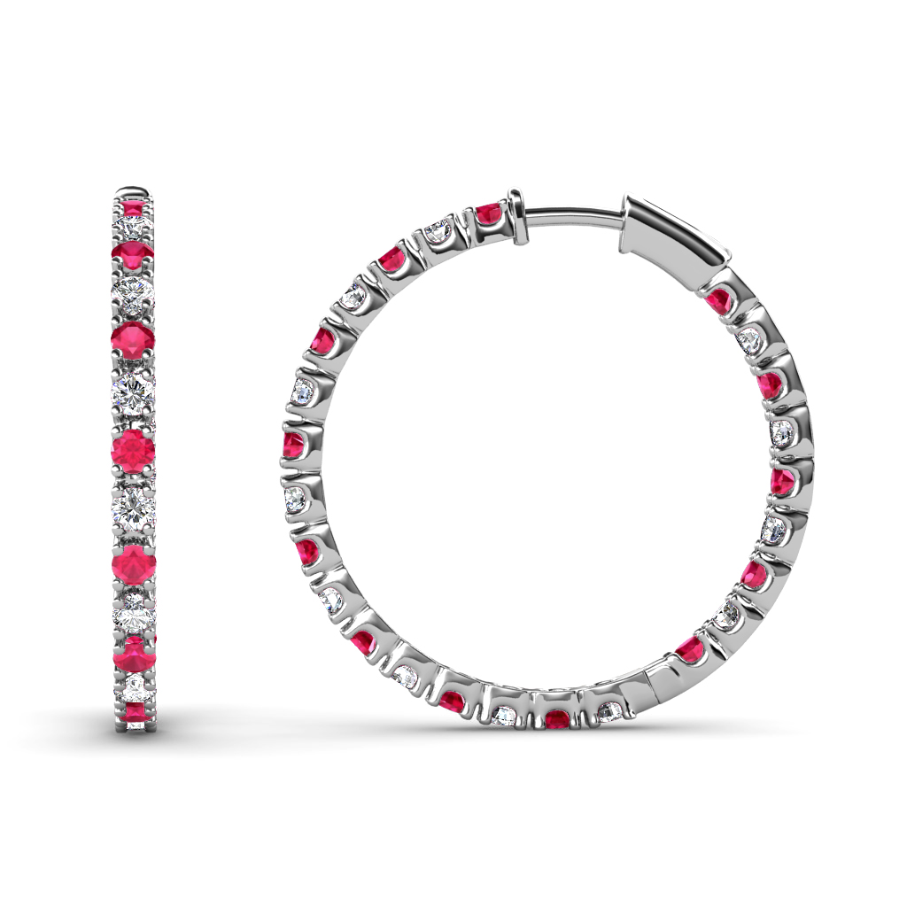 Melissa 0.77 ctw Inside Outside Round Ruby and Lab Grown Diamond Eternity Hoop Earrings 