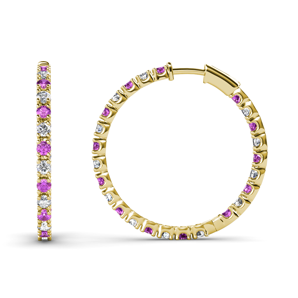 Melissa 0.70 ctw Inside Outside Round Amethyst and Lab Grown Diamond Eternity Hoop Earrings 
