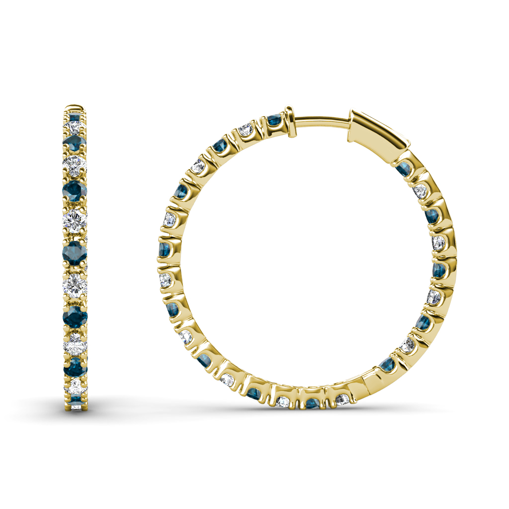 Melissa 0.88 ctw Inside Outside Round Blue Diamond and Lab Grown Diamond Eternity Hoop Earrings 