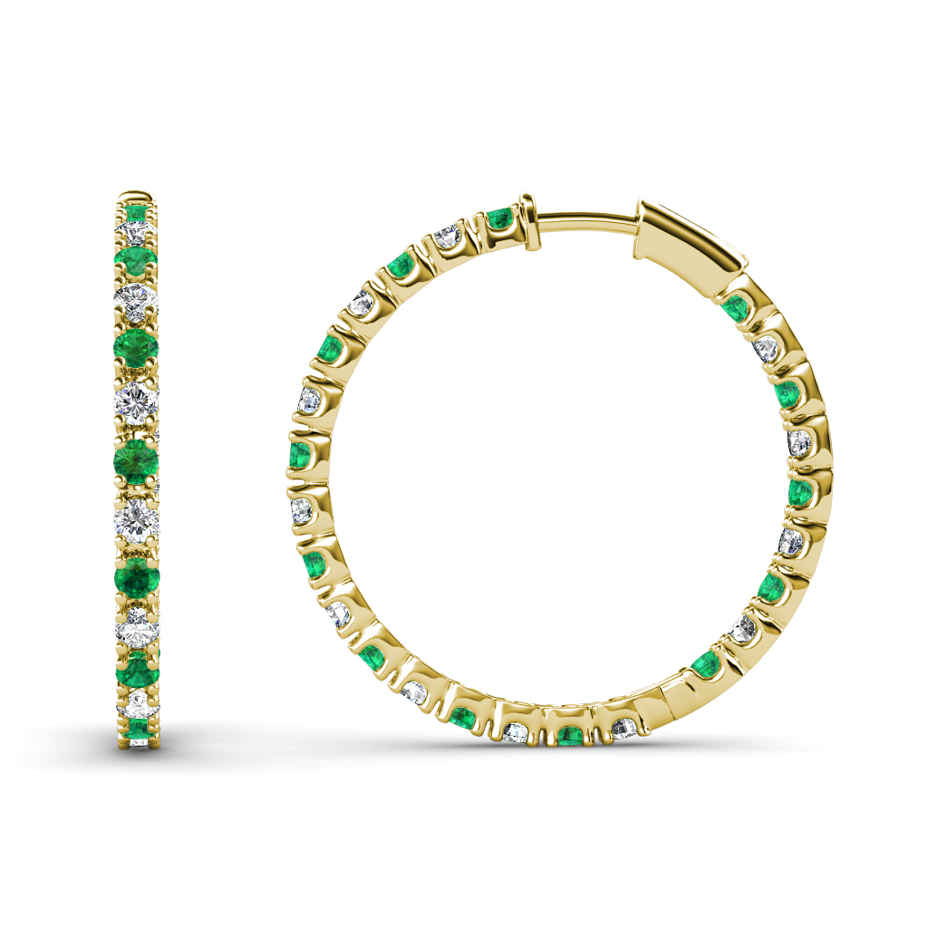 Melissa 0.70 ctw Inside Outside Round Emerald and Lab Grown Diamond Eternity Hoop Earrings 